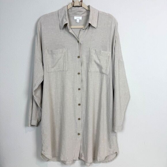 Pure Jill Linen Viscose Button Up Tunic Top L - Picture 1 of 7